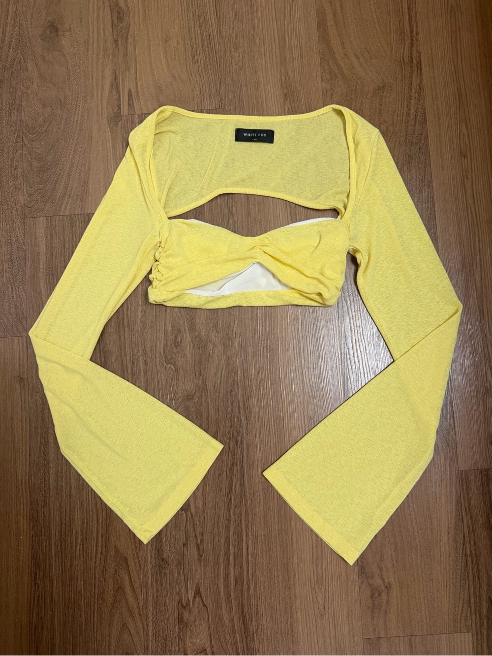 White Fox Yellow Long Bell Sleeve Cutout Crop Top